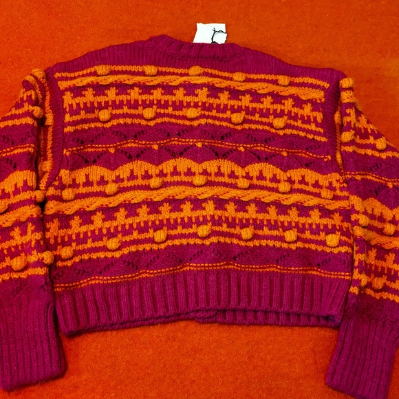 Zara hot pink and orange pompom knit jacquard cardigan NWT - Picture 9 of 10